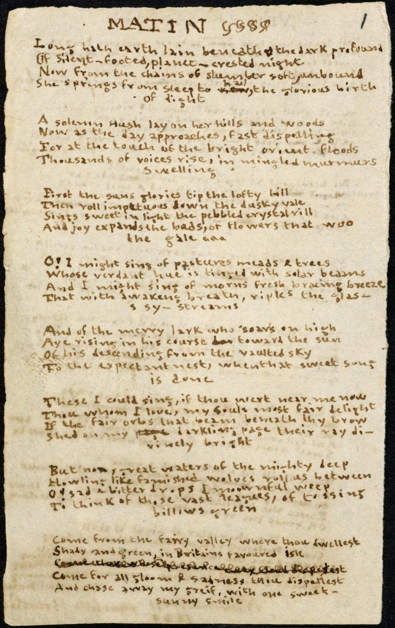 Digt af Charlotte Bronte. Autograf renskrift, med udeladelser, af digtet 