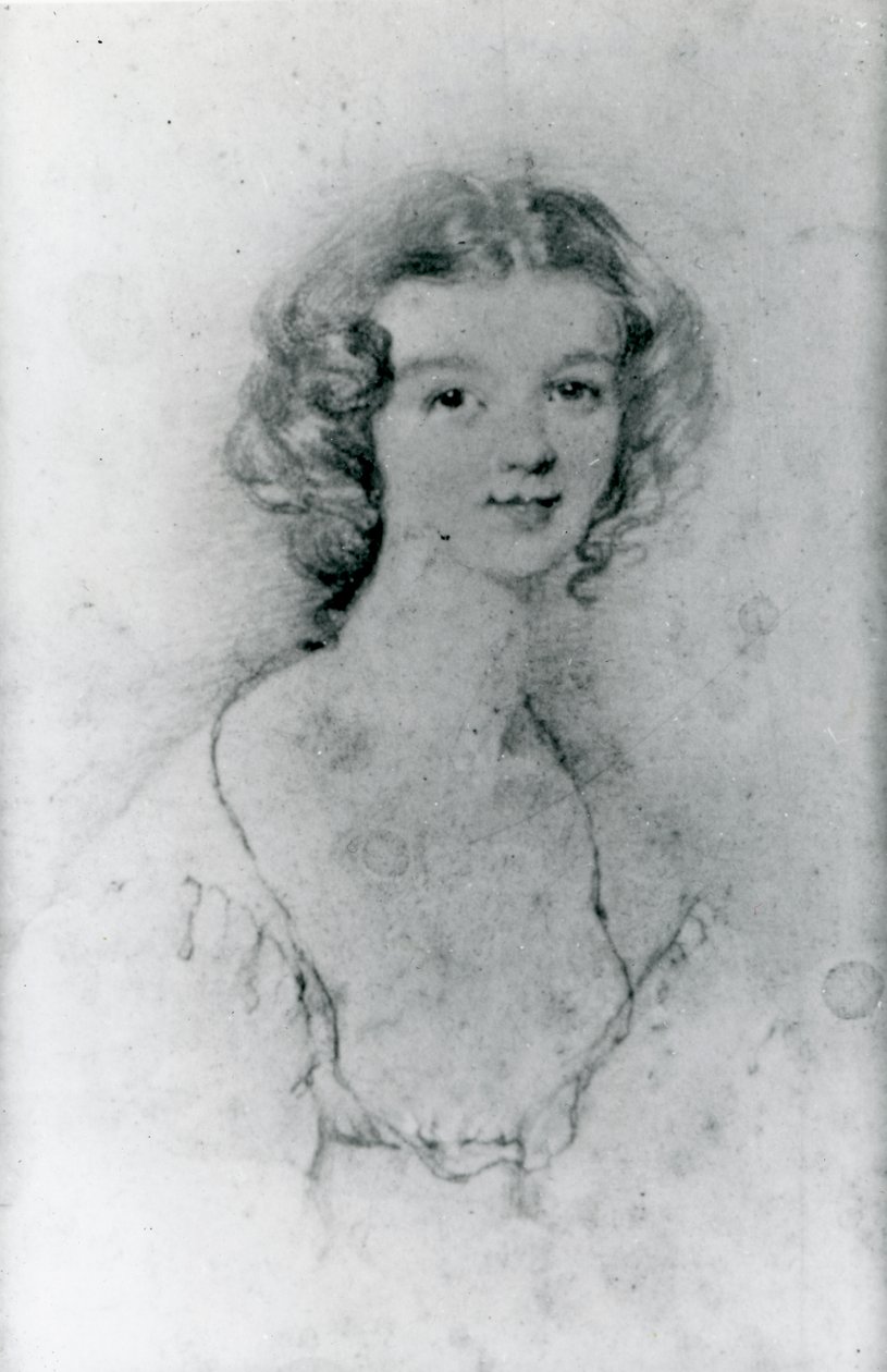 Portræt af Ellen Nussey (blyant på papir) af Charlotte Bronte