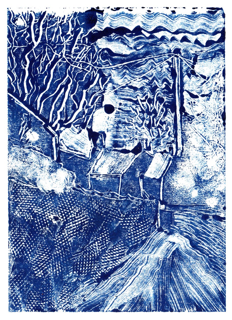 An Early Morning Walk, 2019 (monoprint) af Charlotte Orr