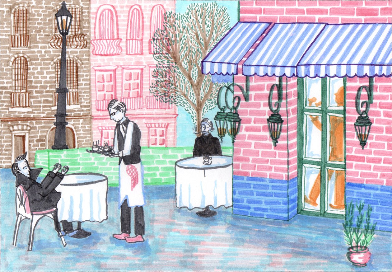 Cafe, 2017 (pensel) af Charlotte Orr