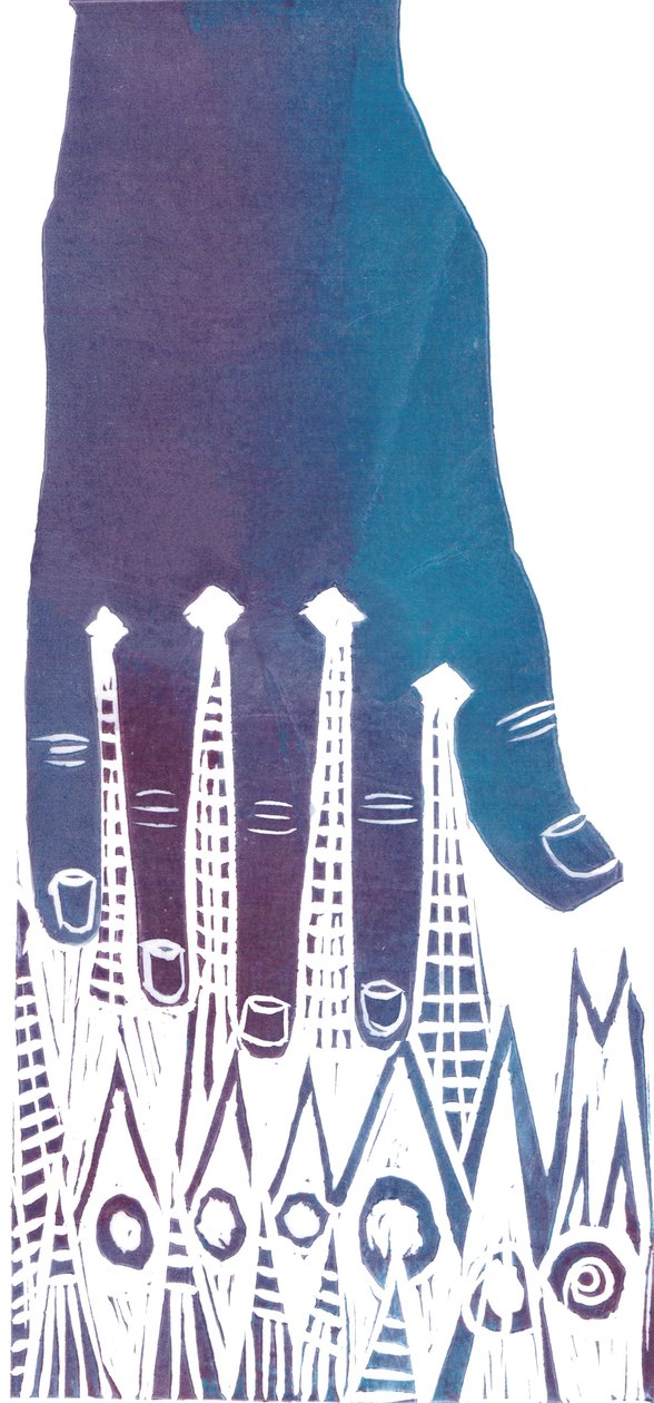 Hånd, 2012 (linosnit) af Charlotte Orr