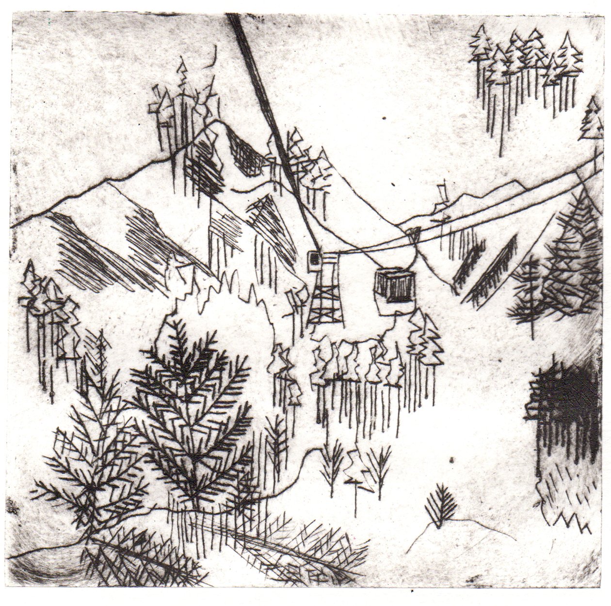Mayrhofen-bjergene, 2015 (tørpunktsætsning og digital) af Charlotte Orr