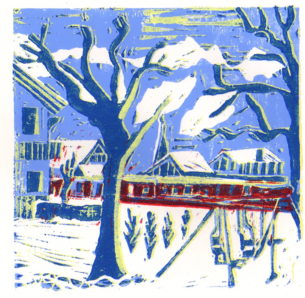 Mayrhofen Trees, 2015 (linoprint) af Charlotte Orr