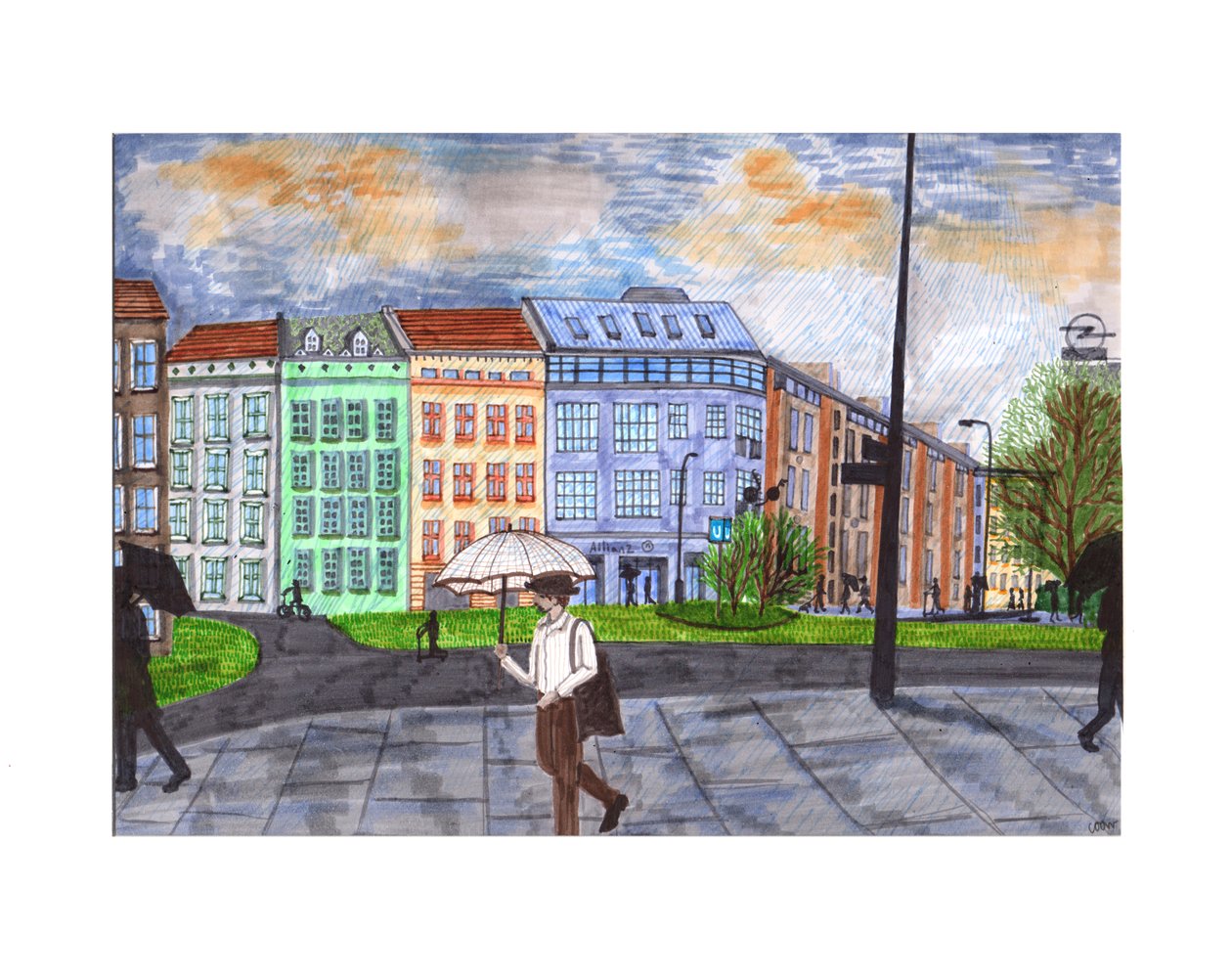 Moritzplatz, 2020 (penselpenne) af Charlotte Orr