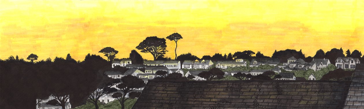 Solnedgang over Gylly Beach, 2020 (penselpenne) af Charlotte Orr