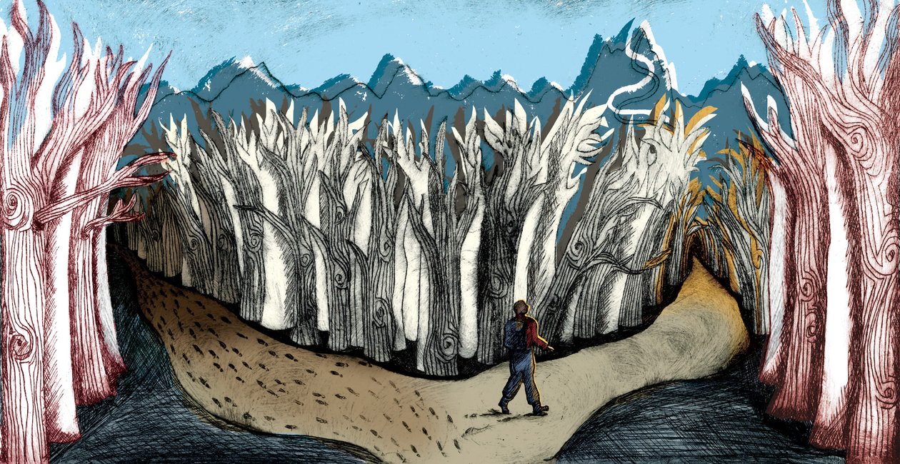 The Road Less Travelled, 2013 (tørpunktsætsning og digital) af Charlotte Orr