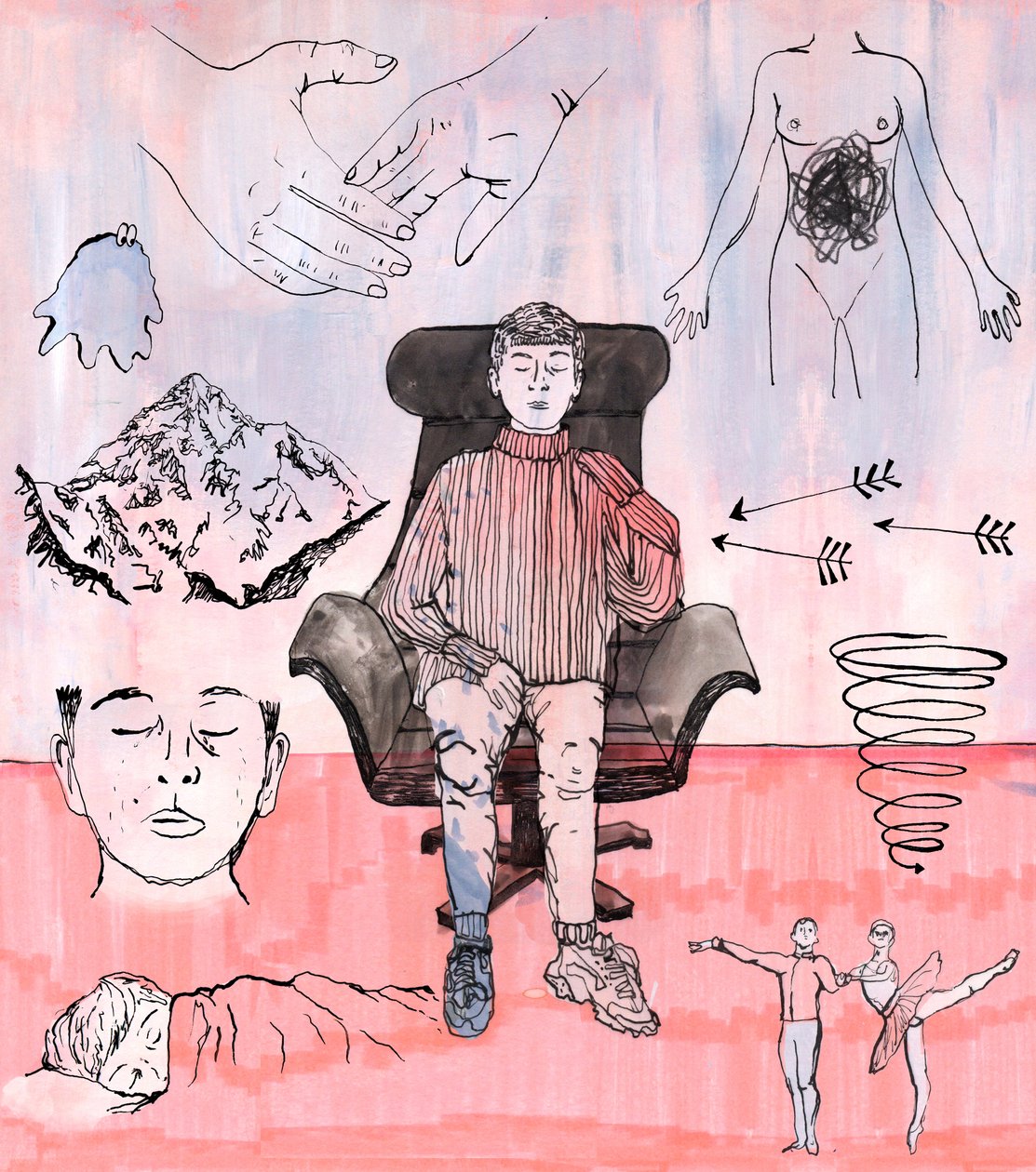 Terapiillustration, 2018 (blæk og akryl) af Charlotte Orr