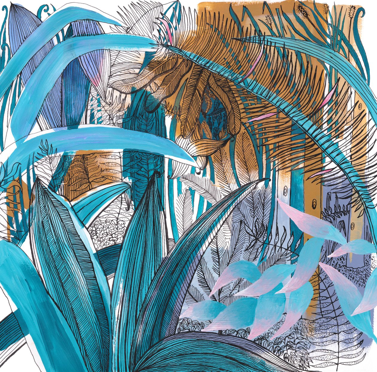 Tropical Garden, 2015 (akryl og blæk på papir) af Charlotte Orr