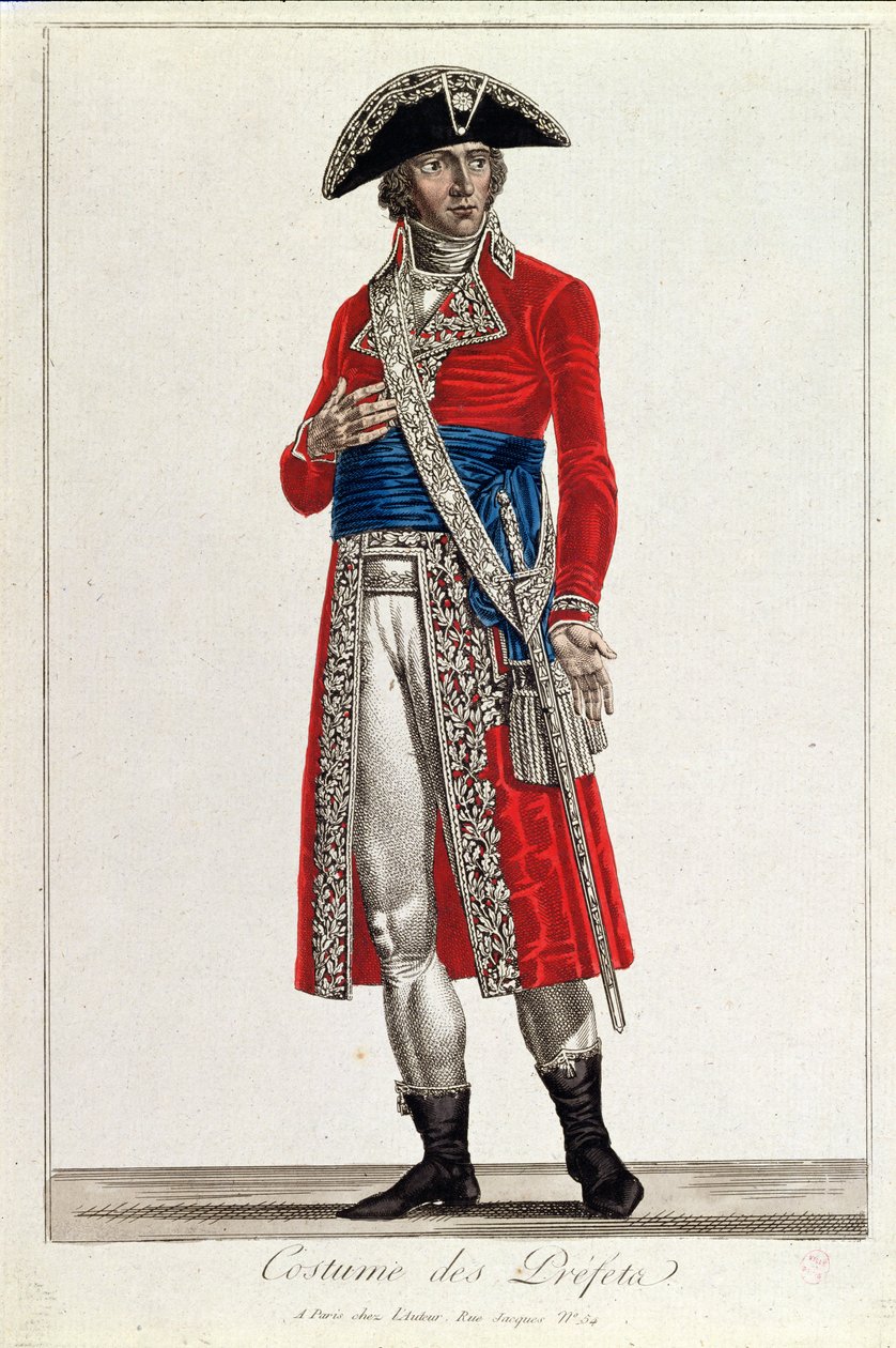 En præfekts kostume i perioden for konsulatet (1799-1804) i Den Første Republik, ca. 1800 (se også 168825) af Chataignier