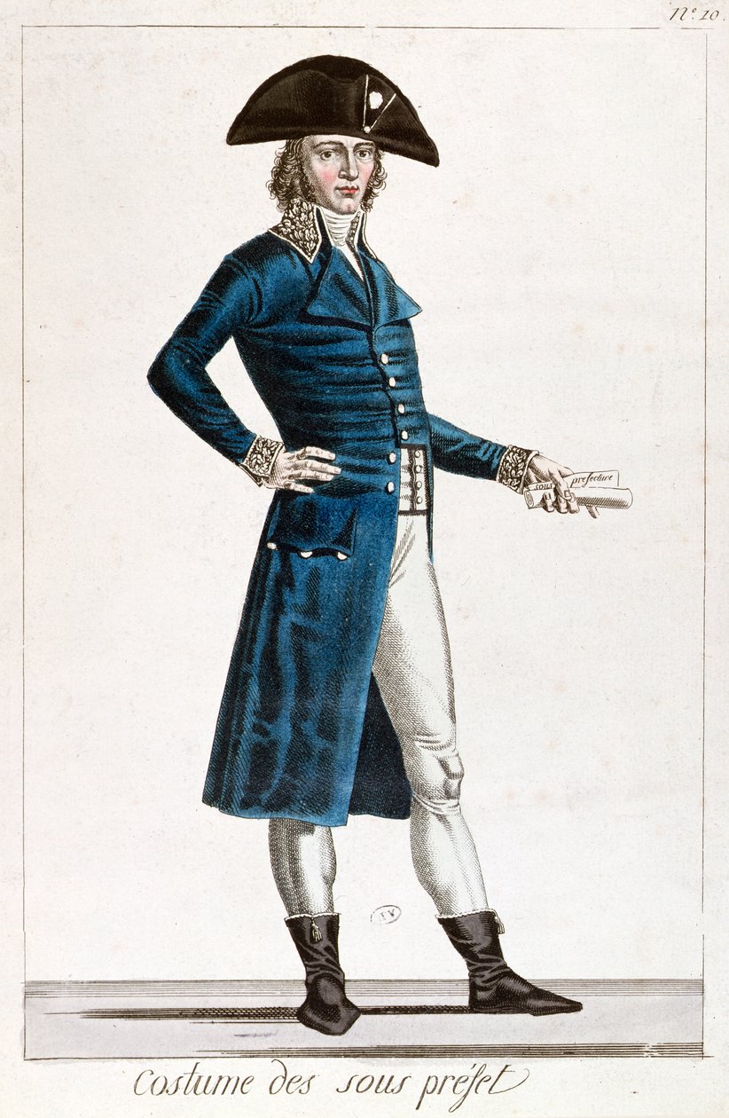 Kostume af en underpræfekt i perioden for konsulatet (1799-1804) i Den Første Republik i Frankrig, ca. 1800 af Chataignier