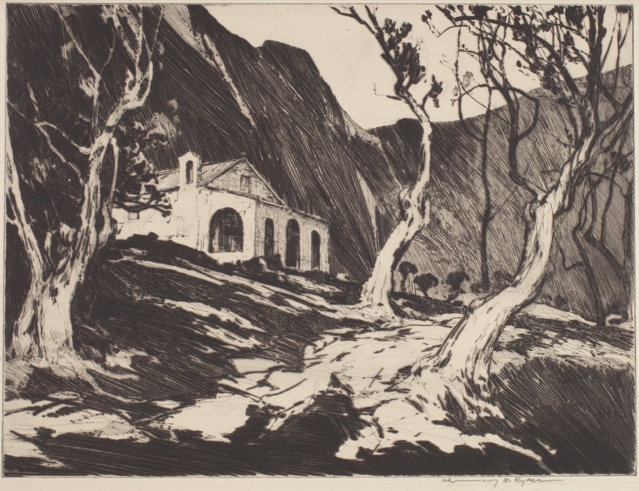 Gamle kapel ved Gorbio (tørpunkt) af Chauncey Foster Ryder