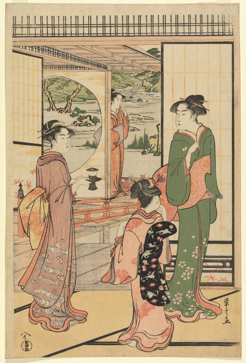Smukke kvinder ved en Yashiki (CBL J 2494) af Chobunsai Eishi