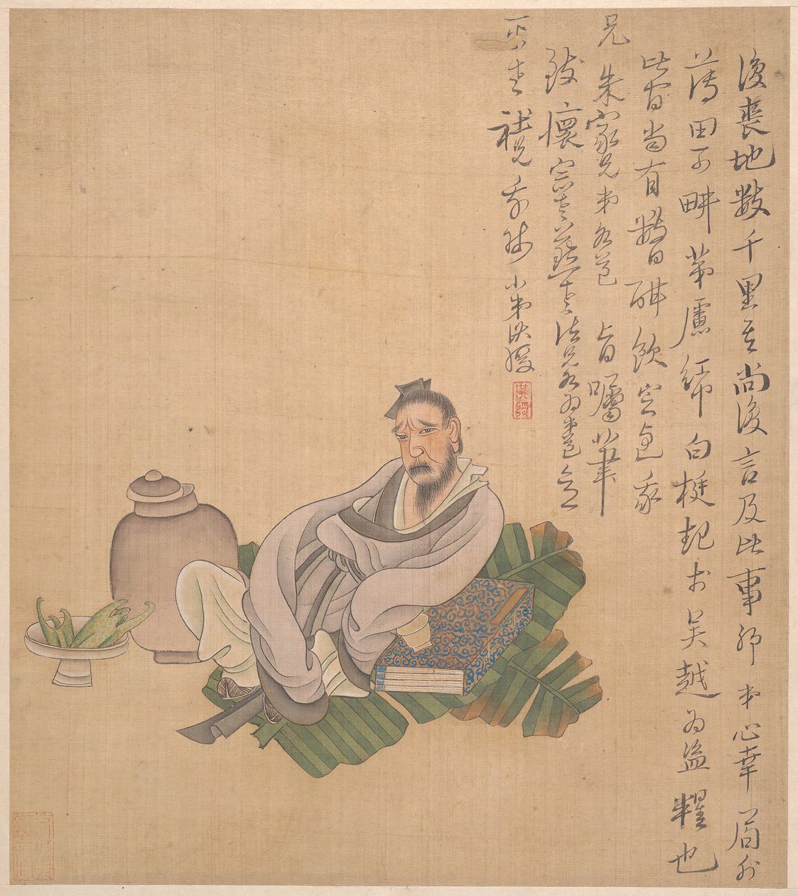 Figurer, blomster og landskaber, et blad dateret 1627. af Chen Hongshou