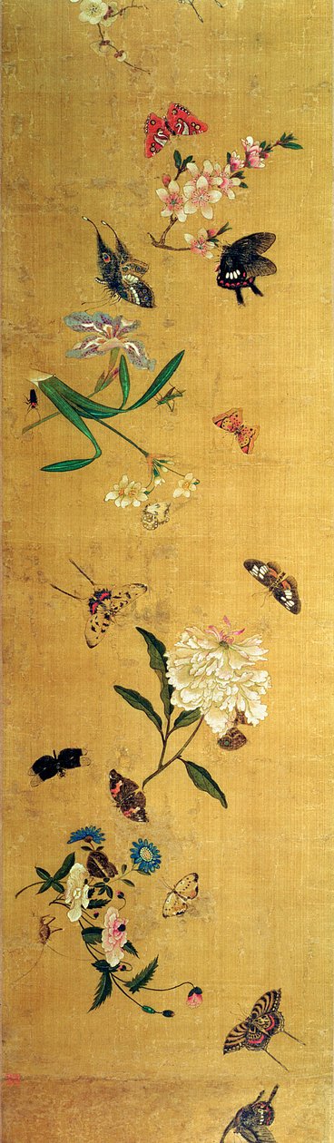 Hundrede sommerfugle, blomster og insekter, detaljer fra en håndrulle af Chen Hongshou
