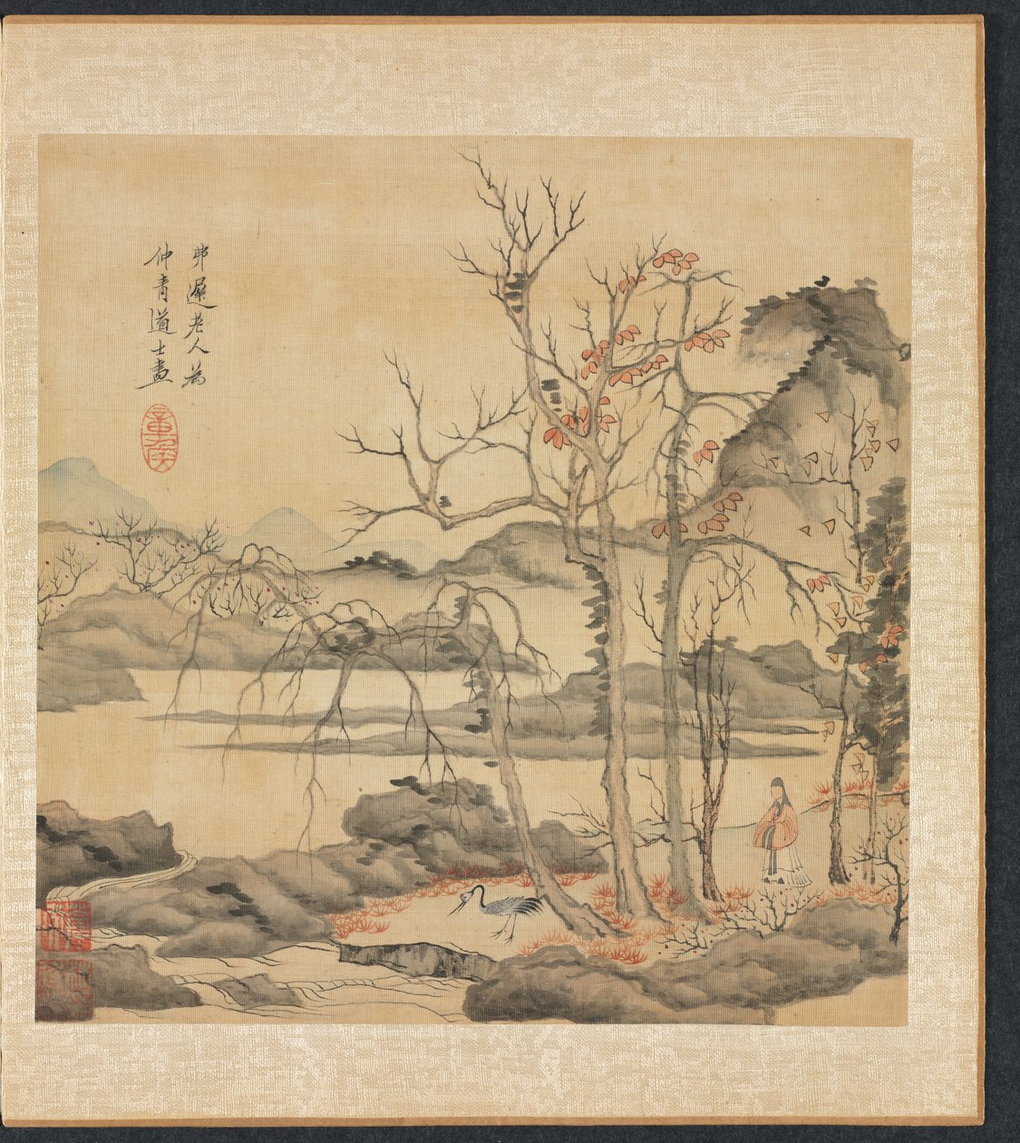 Malerier efter antikke mestre: Daoist og trane i efterårslandskab, 1598-1652. af Chen Hongshou