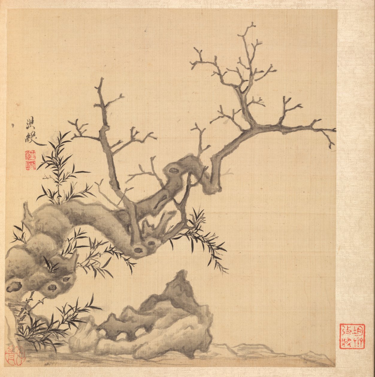 Malerier efter antikke mestre: klippe, gammelt træ og bambus, 1598-1652. af Chen Hongshou
