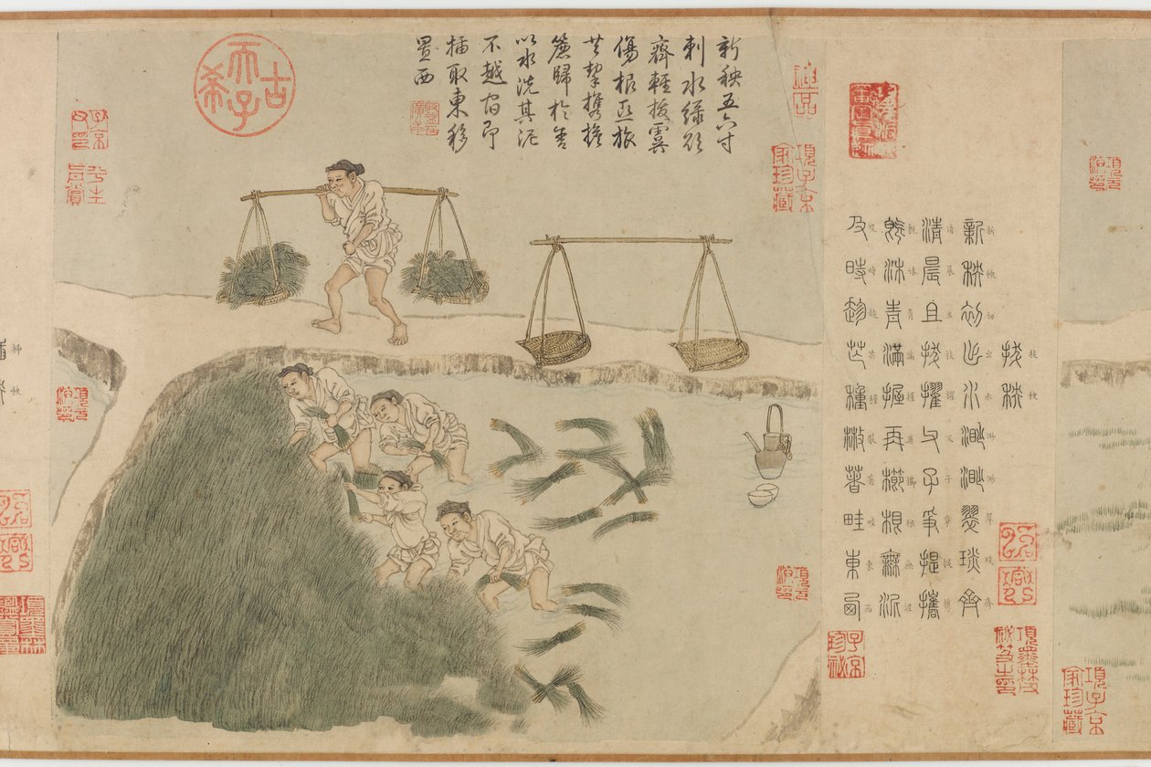 Tilling Rice, Yuan-dynastiet (blæk og farve på papir) af Cheng Qi