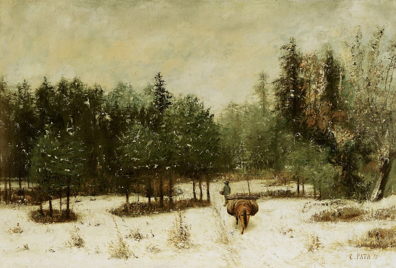 Indgang til skoven om vinteren. Sneeffekt, 1873 af Cherubino Pata