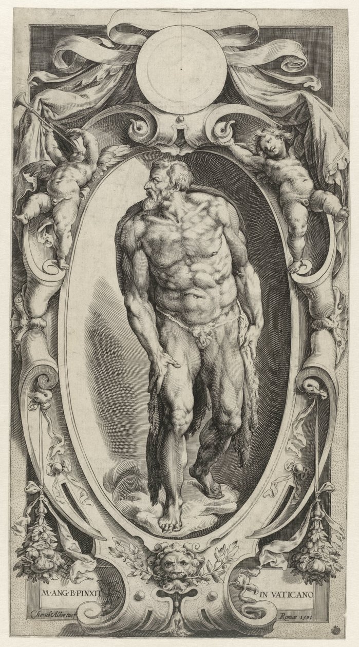 Johannes Døberen i en kartouche Figurer fra den sidste dom i Det Sixtinske Kapel (serietitel) af Cherubino Alberti