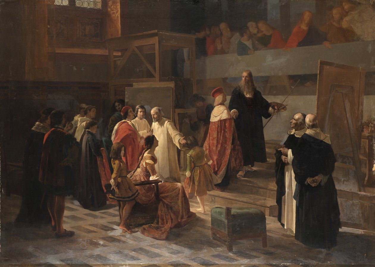 Ludovico il Moro besøger Leonardo da Vinci i refektoriet i Santa Maria delle Grazie-klostret af Cherubino Cornienti