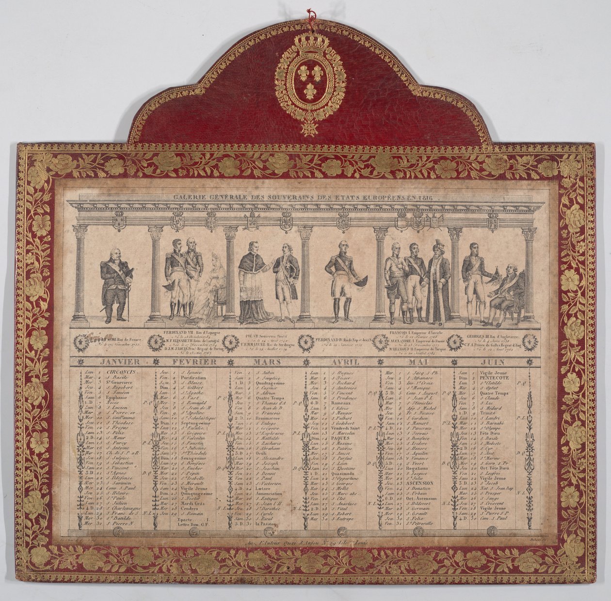 Fransk kalender for året 1816 General Gallery of the Sovereigns of European States, 1816 af Chevalier Henry Guillot