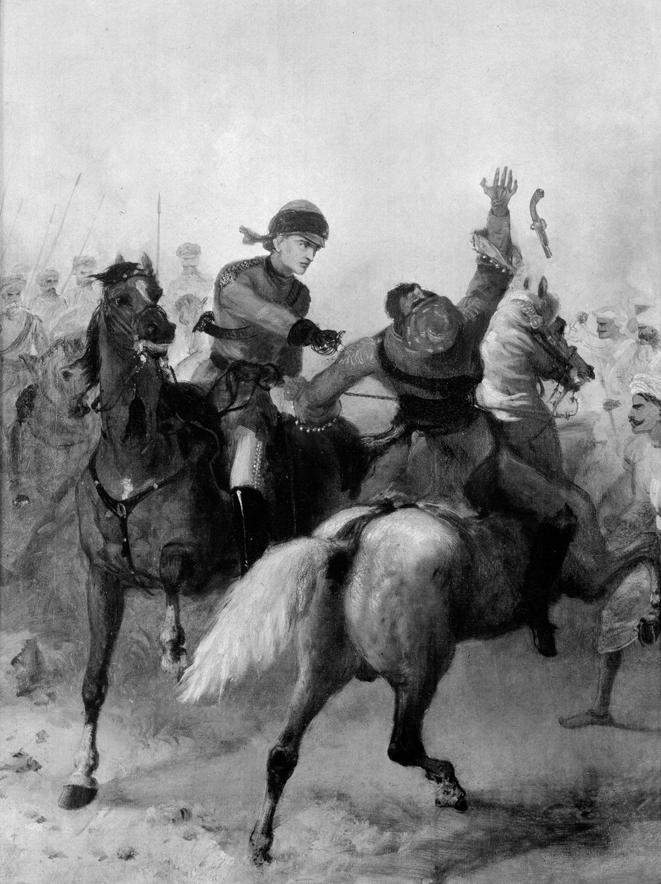 Løjtnant John Watson fra 1st Punjab Cavalry vandt Victoria Cross i Lucknow under det indiske mytteri den 14. november 1857 af Chevalier Louis William Desanges