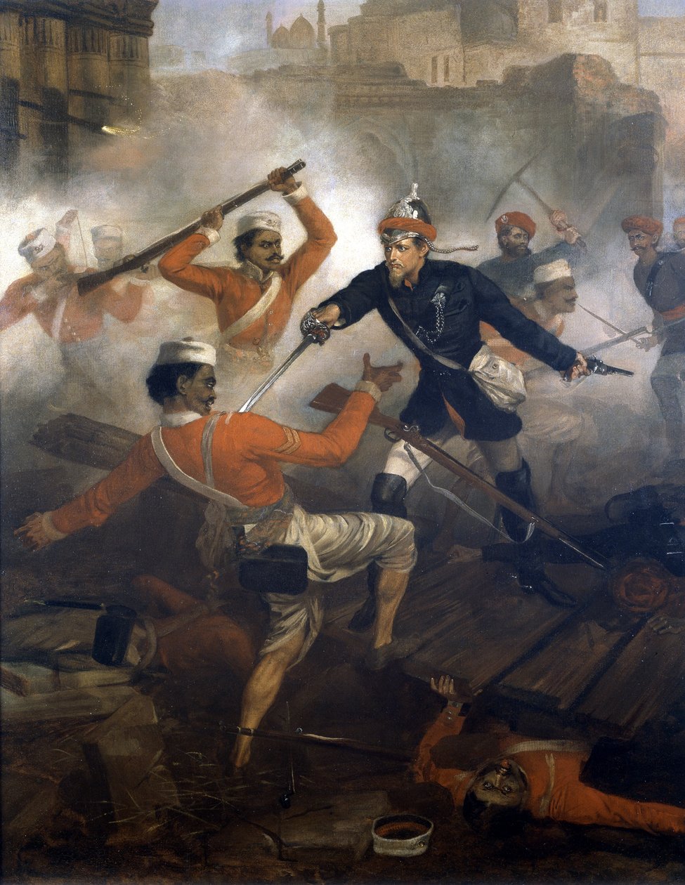 Løjtnant William Alexander Kerr (1832-1919) opnåede Victoria-korset under det indiske mytteri, juli 1857, ca. 1860 (olie på lærred) af Chevalier Louis William Desanges