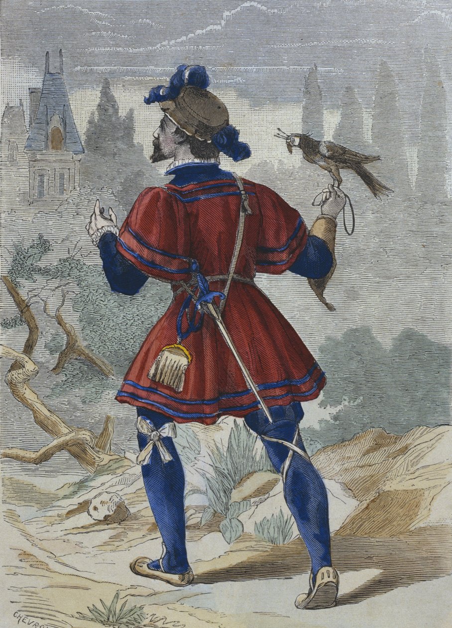 Falkoner i François Iers husstand i det 16. århundrede, illustration fra 