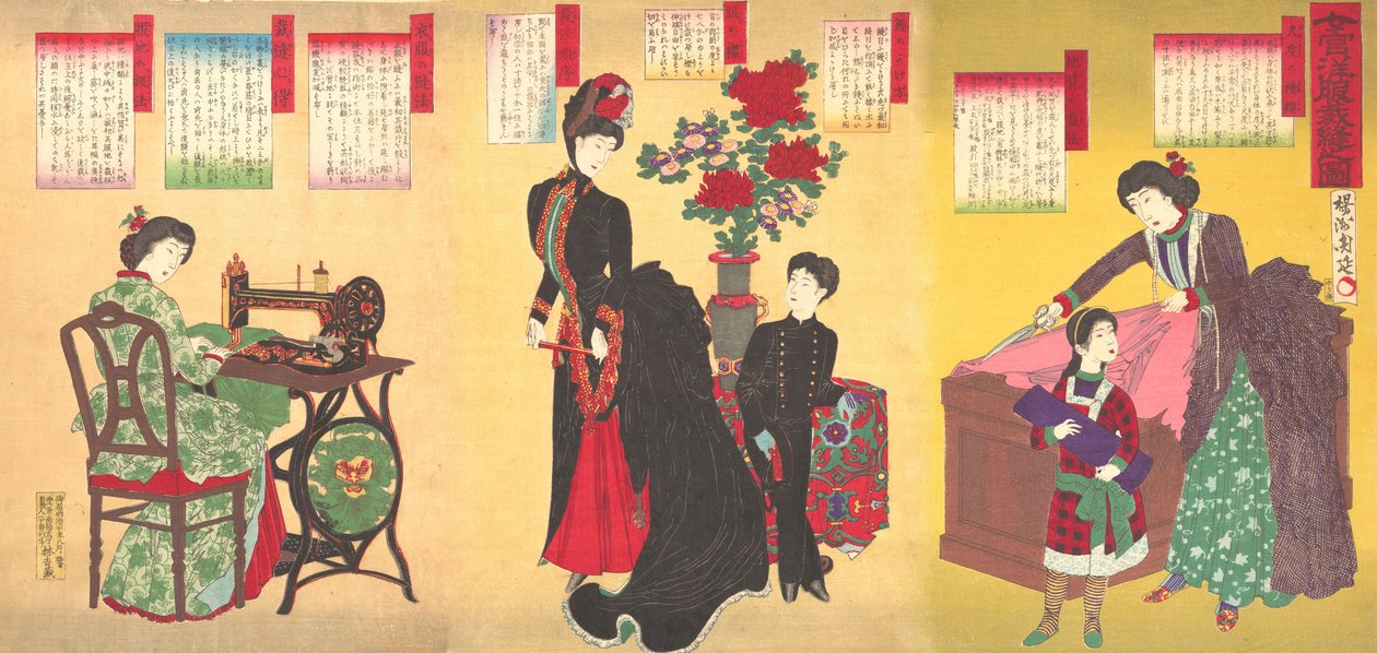 Court Ladies Sying Western Clothing Jokan Yofuku Saiho no Zu, 23. august, ..., 23. august 1887. af Chikanobu Yoshu