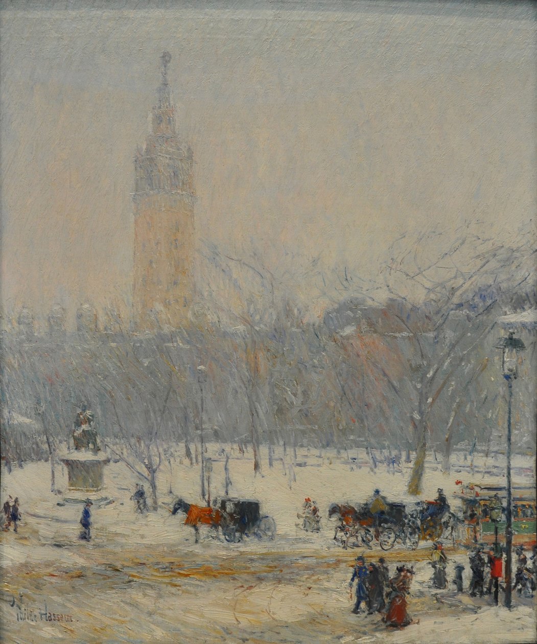 Snestorm, Madison Square. af Childe Hassam