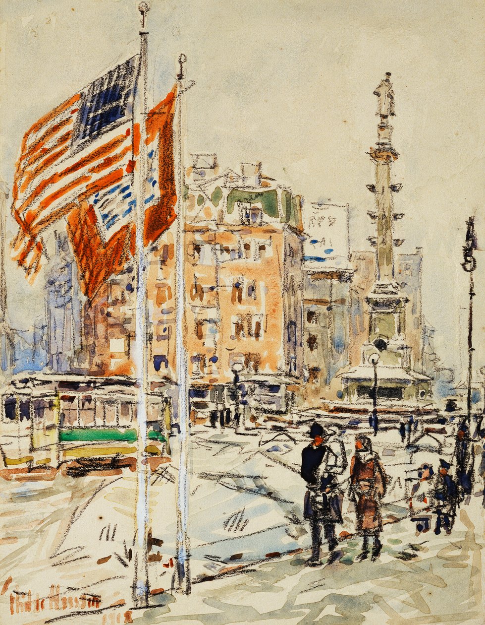 Flag, Columbus Circle af Childe Frederick Hassam