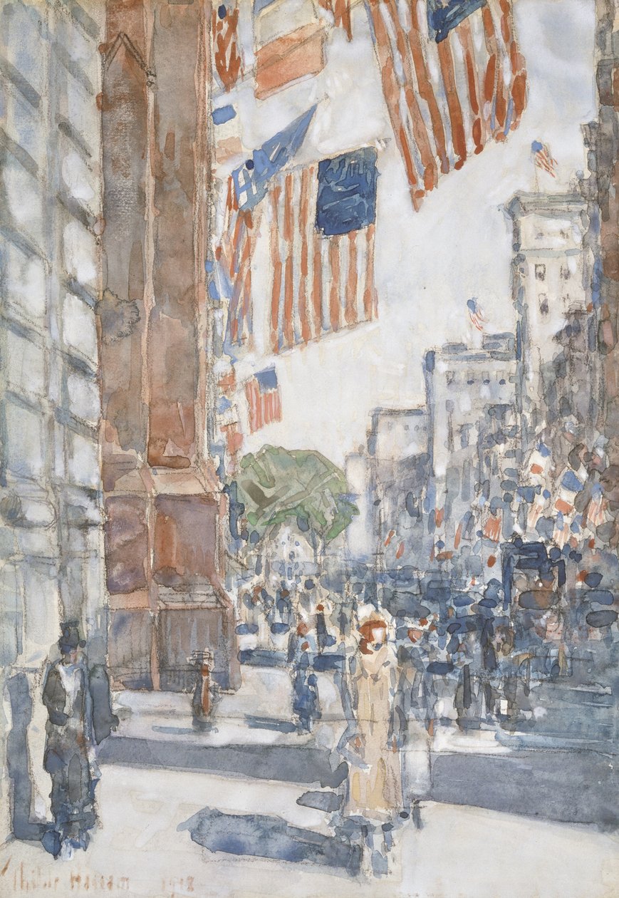Flag, Fifth Avenue af Childe Frederick Hassam