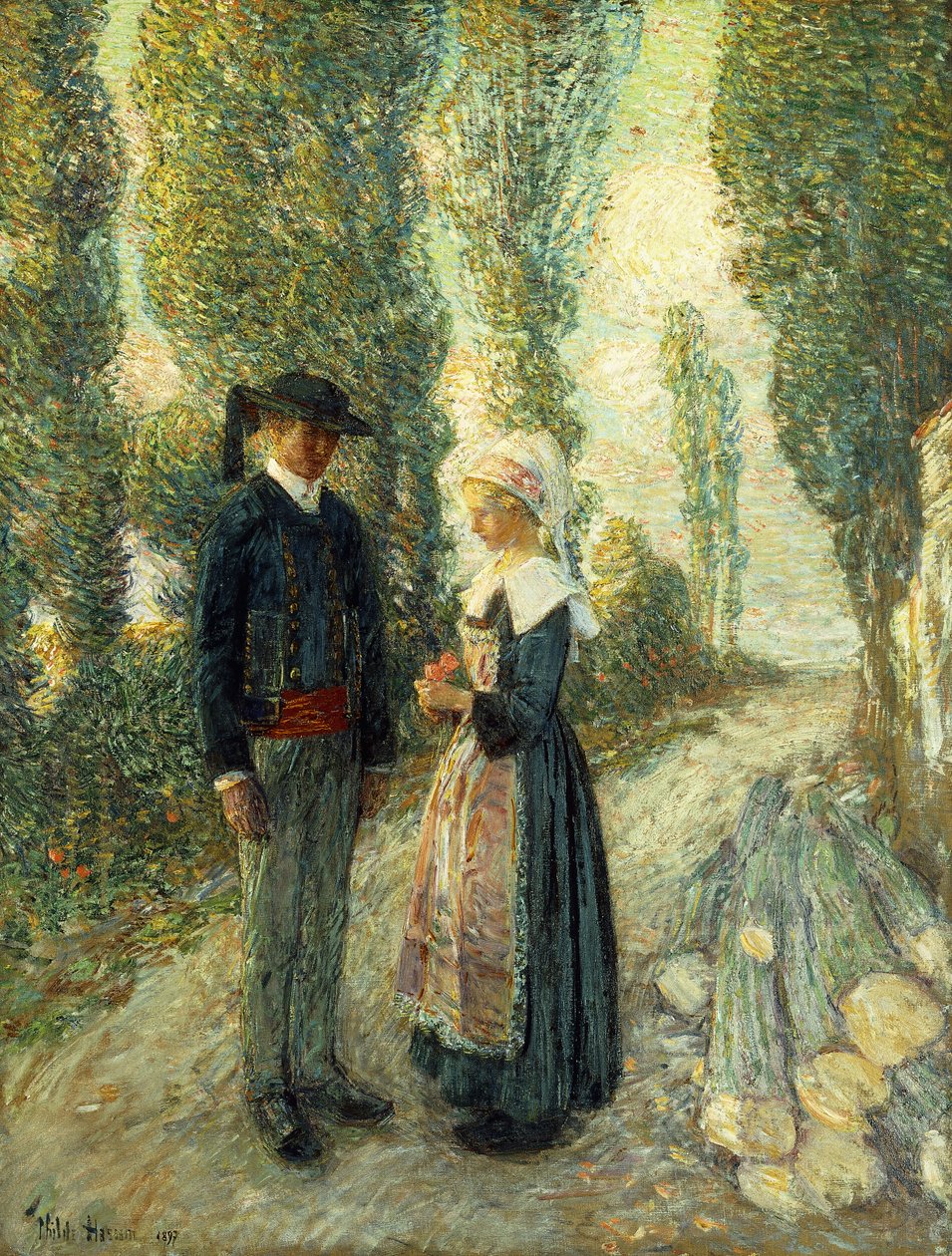 I Bretagne, Evening Hour, Pont Aven af Childe Frederick Hassam