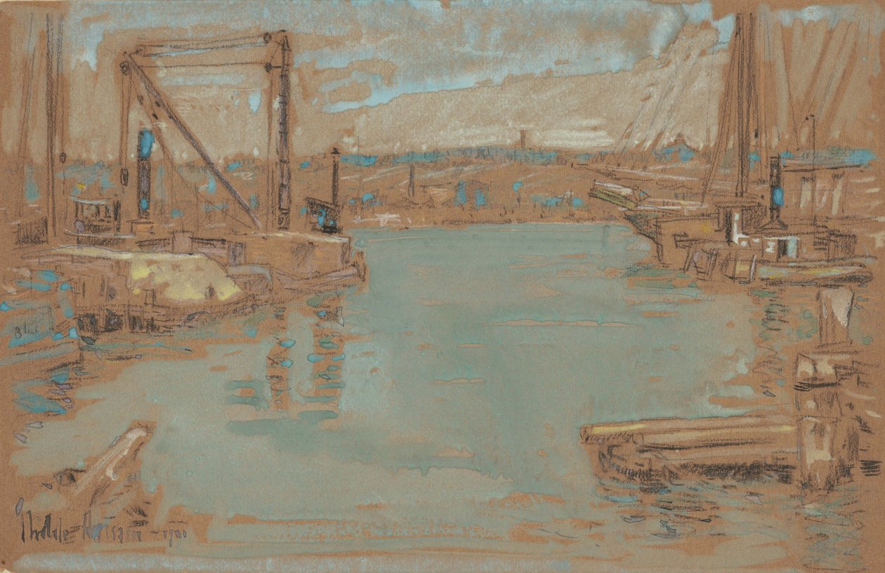 North River Dock, New York af Childe Frederick Hassam