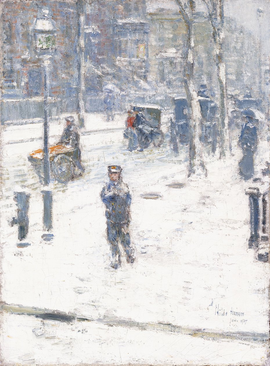 Snow Storm, Fifth Avenue, New York af Childe Frederick Hassam