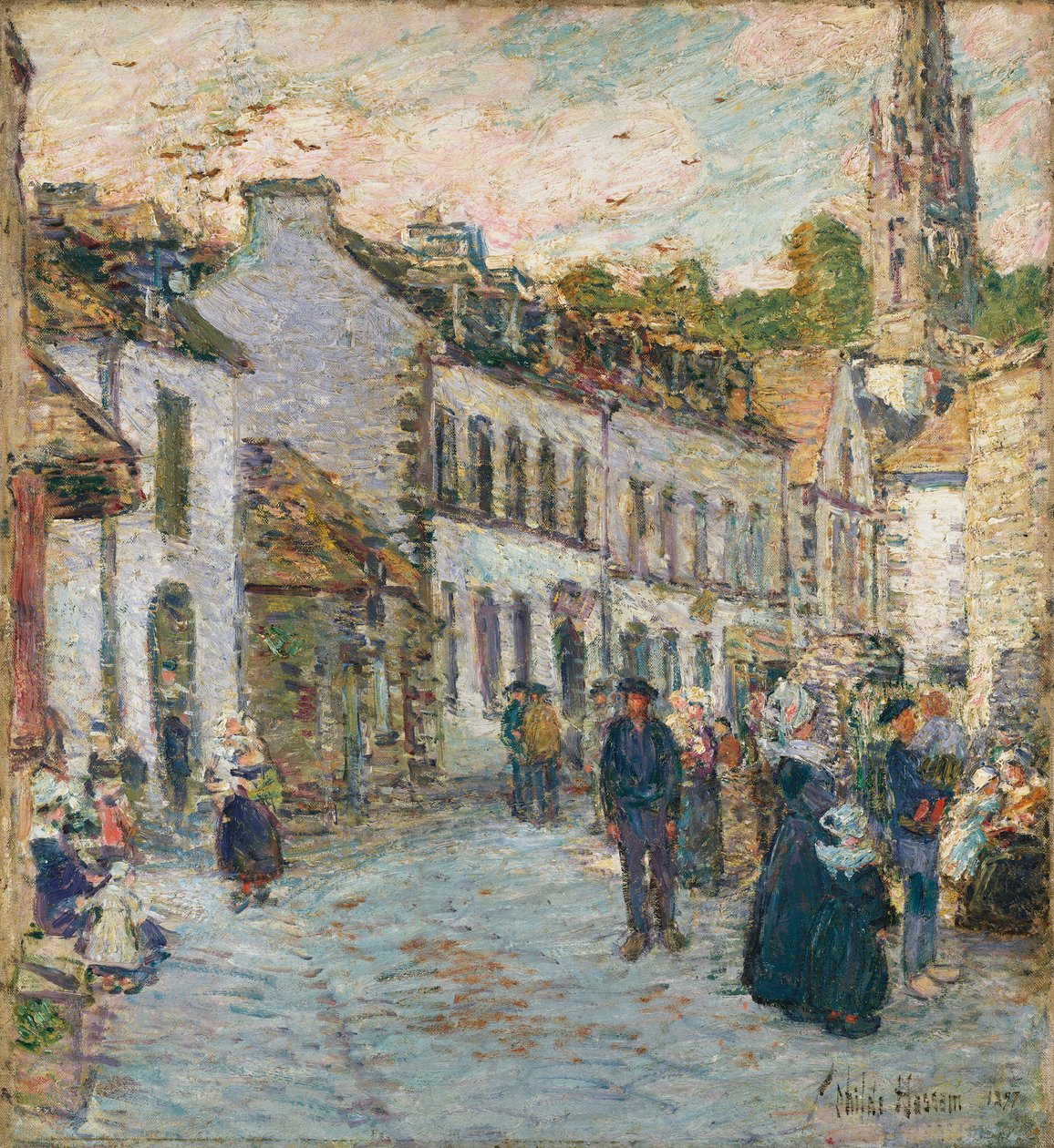 Gade i Pont Aven - Aften af Childe Frederick Hassam