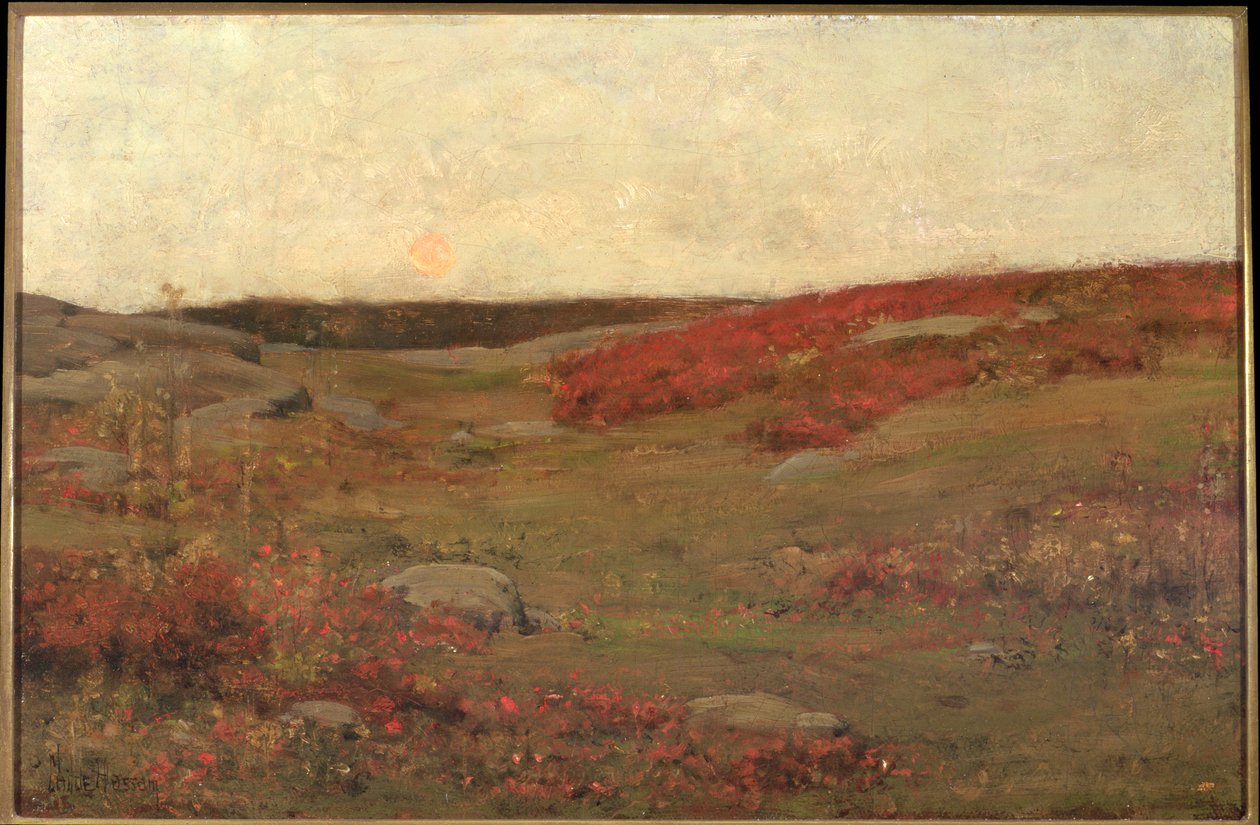 Solopgang, efterår, ca. 1885 (olie på lærred) af Childe Frederick Hassam