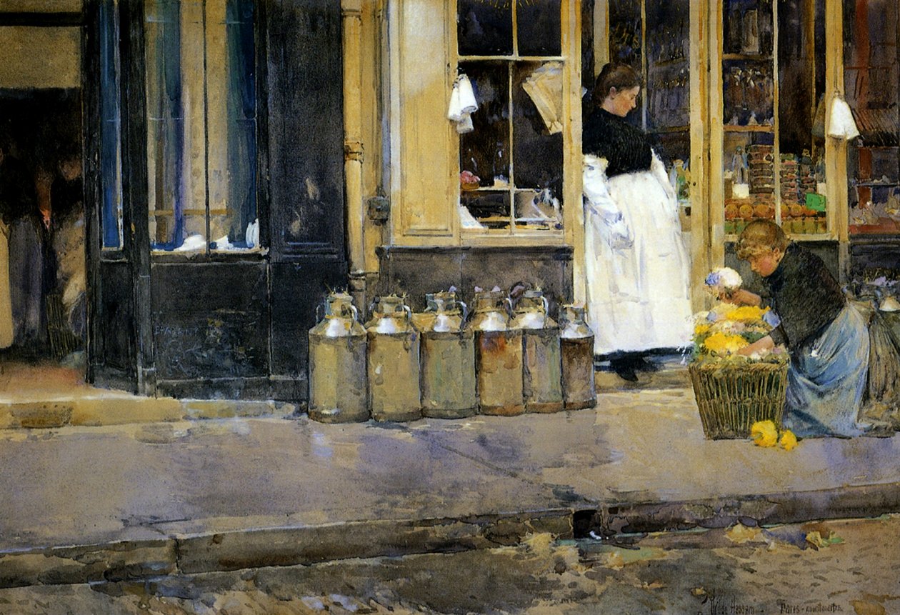 The Milk Churns, ca. 1888 (akvarel på papir) af Childe Frederick Hassam