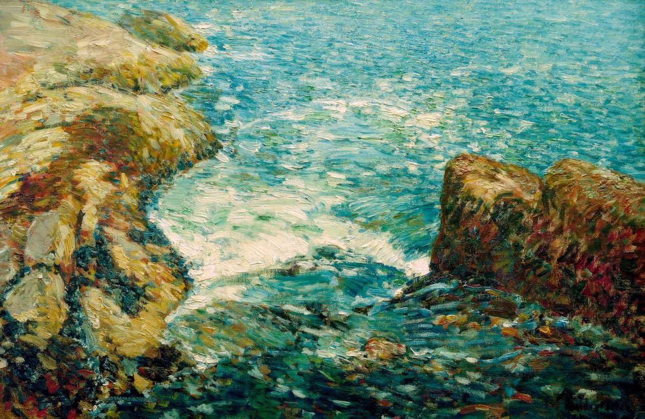 Surf og klipper af Childe Hassam