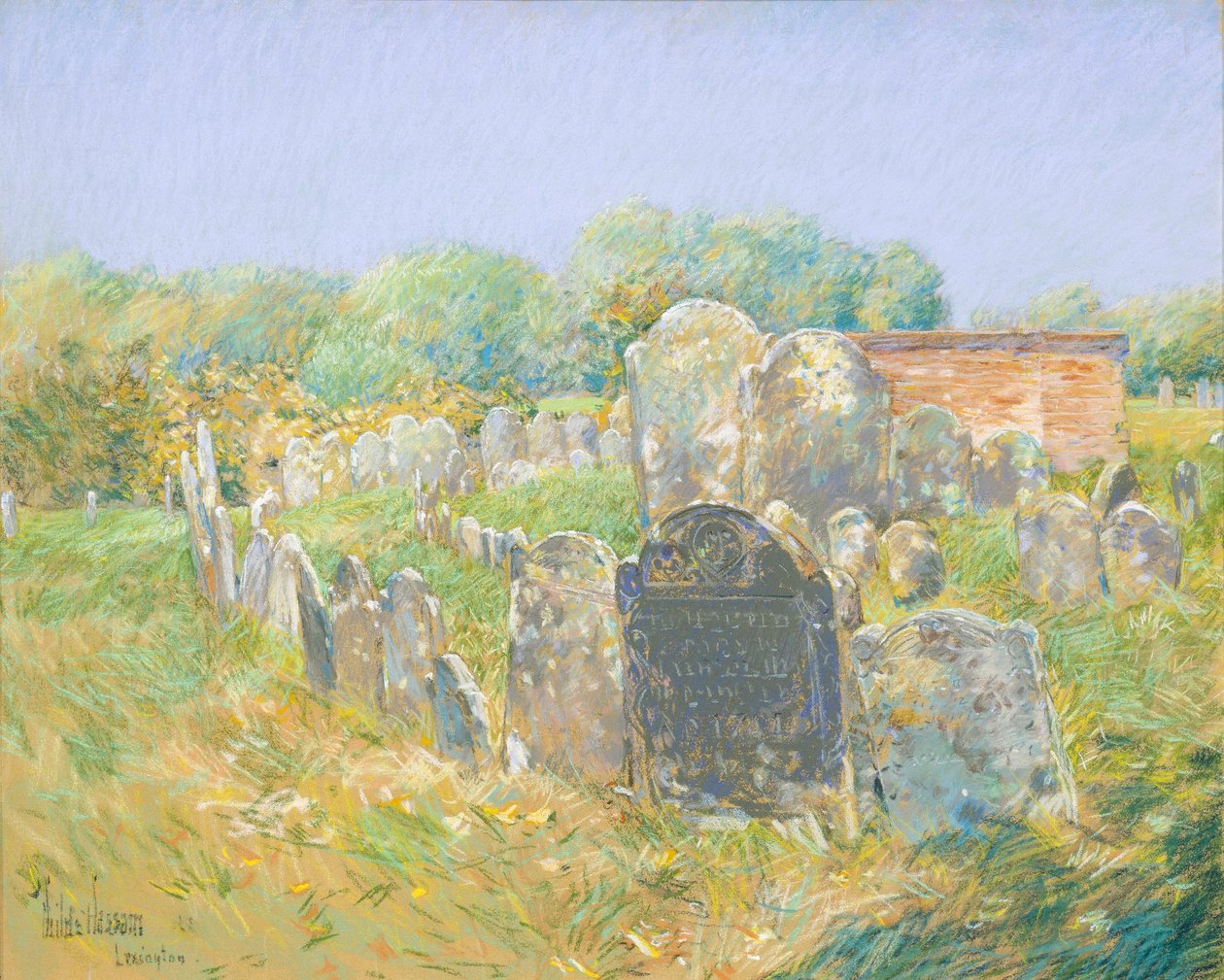 Kirkegård fra kolonitiden i Lexington af Childe Hassam