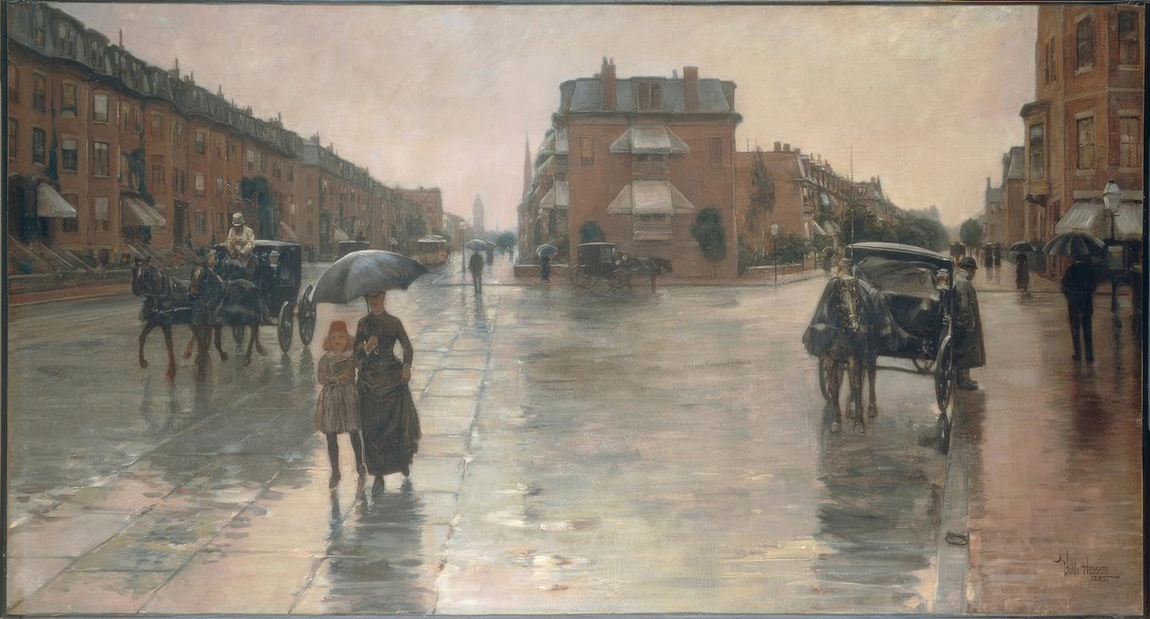 Frederick Childe Hassam (1859–1935). Regnvejrsdag i Boston, 1885. Olie på lærred. af Childe Hassam