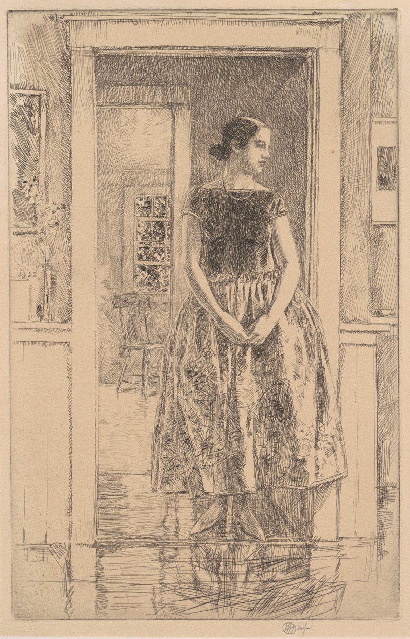 Pige i en moderne kjole af Childe Hassam