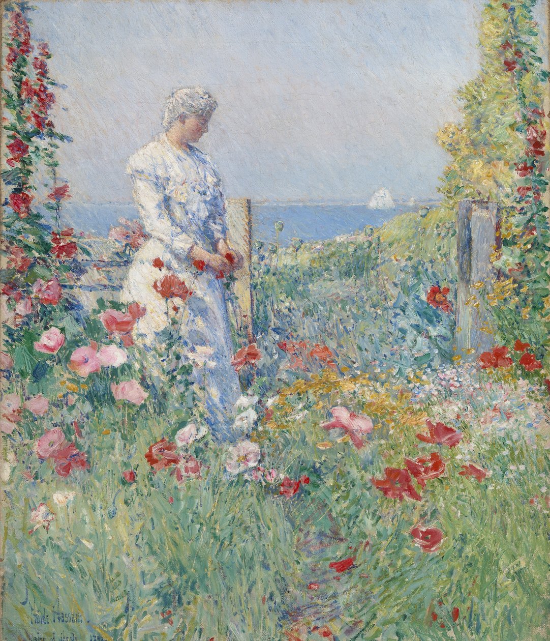 I haven (Celia Thaxter i sin have) af Childe Hassam