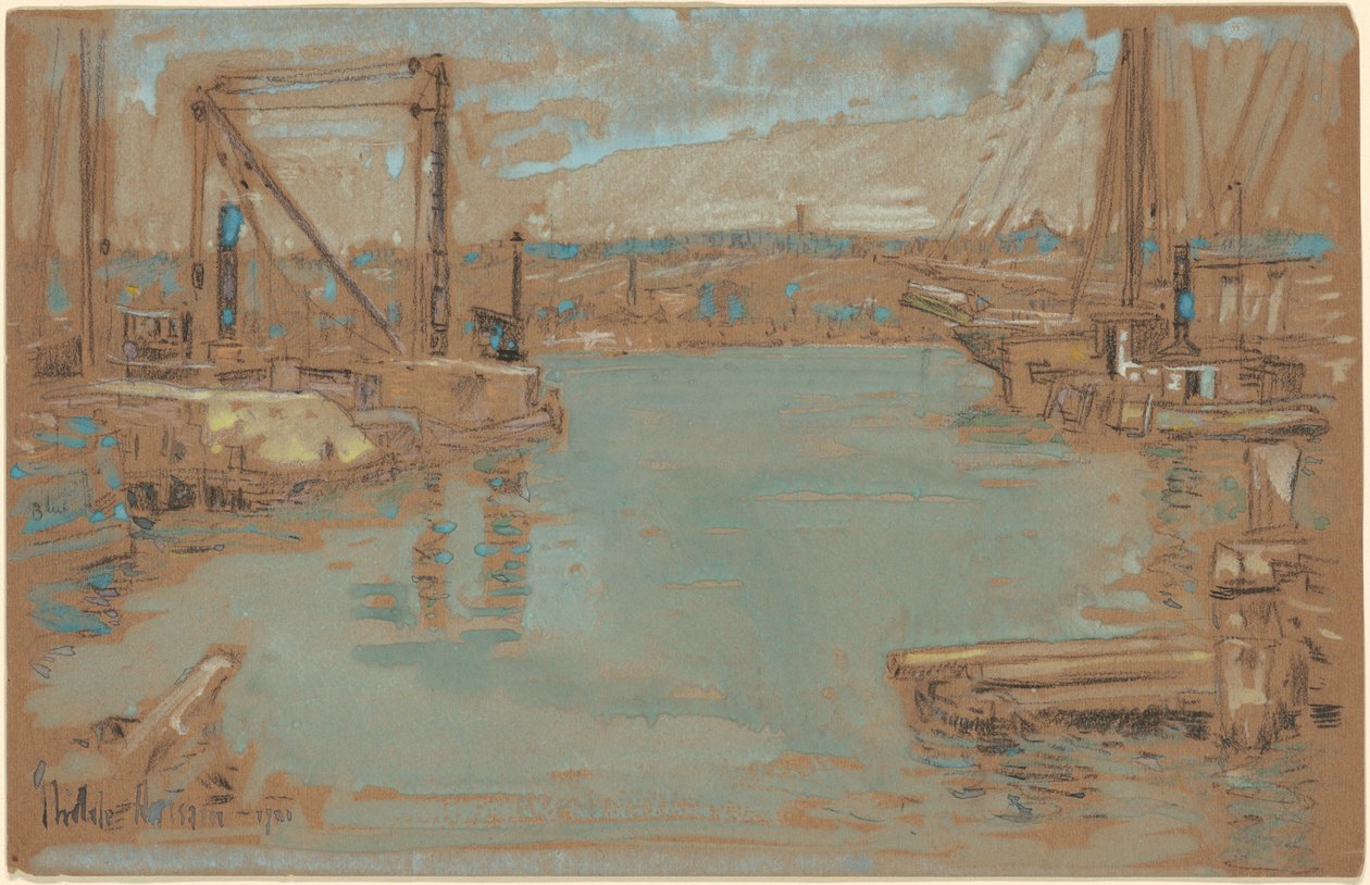 North River Dock, New York af Childe Hassam