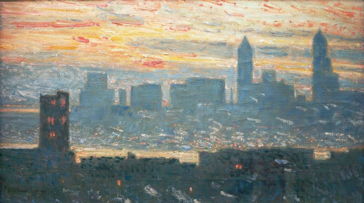 Solnedgang på Manhattan af Childe Hassam