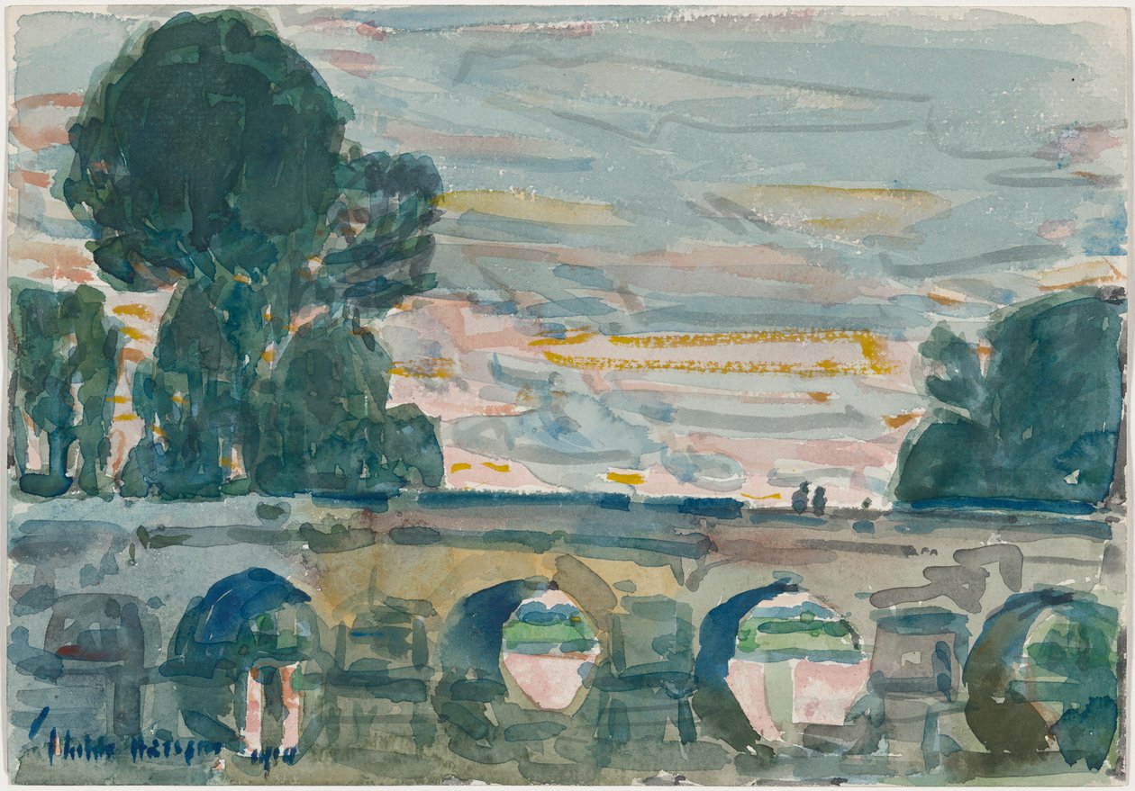 Broen ved Grez, recto af Childe Hassam