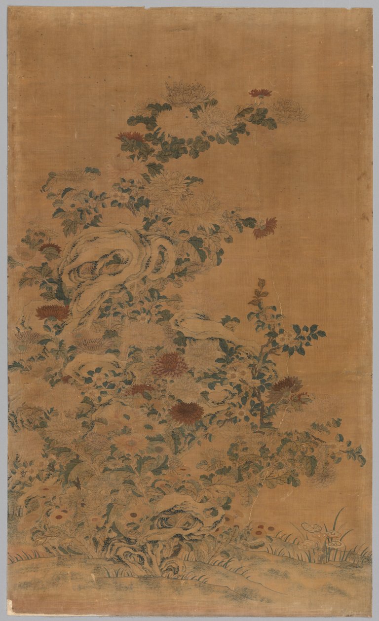 Kesi Panel: Sten og krysantemum af China, Qing dynasty