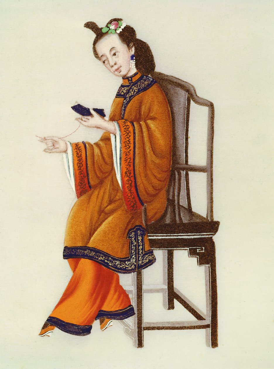 En kinesisk kvinde stopper, Qianlong-perioden (1736-96) af Chinese School