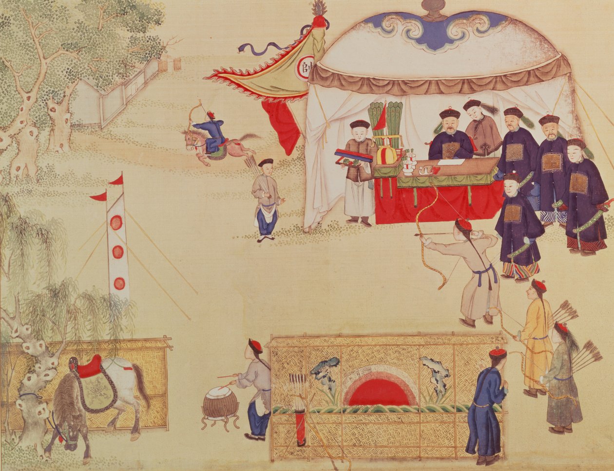 En bueskydningskonkurrence, slutningen af det 18. århundrede (farve på silke) af Chinese School