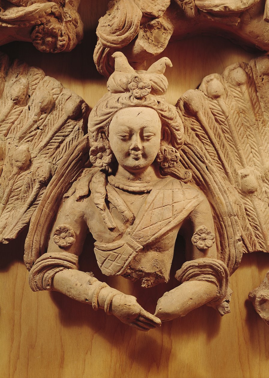 Buddha Sakyamuni, fra Tumshuq (Xinjiang) 6.-7. århundrede (terracotta) af Chinese School